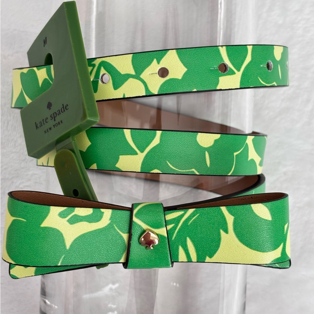KATE SPADE NY Genuine Leather Green & Yellow Floral Bow Belt--NWT--M